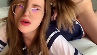Schoolgirl watches porn and gets prone boned by her Stepbro [POV]