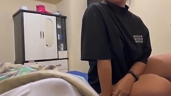 My stepsister comes into my room in her underwear and catches me masturbating, but I stop doing it