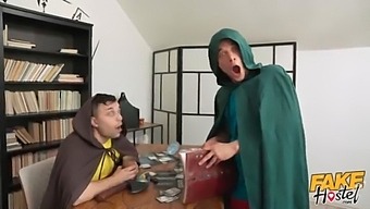 Fake Hostel - Cumshots & Dragons game with amazon and elf warriors and fun threesome action