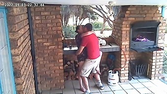 Spycam: CC TV self catering accomodation couple fucking on front porch of nature reserve 