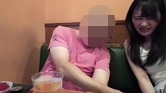 Japanese and her boyfriend do little toy perversion in a public bathroom