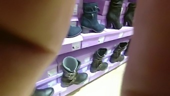 Trying heels and boot in a store