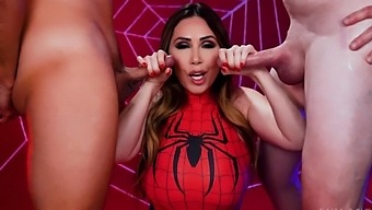 Hot slutty Spiderwoman cosplay featuring Kianna Dior