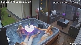 Outdoor group sex with German nudists in jacuzzi