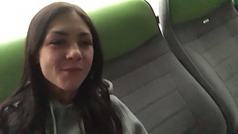 German teenager gives a handjob on the back seat of a public bus