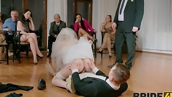 Clothed bride gets her feet worshipped and her ass pounded in a wedding orgy
