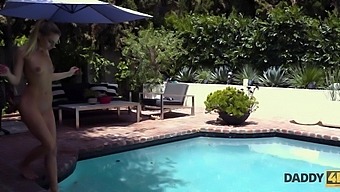 Outdoor poolside sex between teen Sydney Cole and her stepdaddy