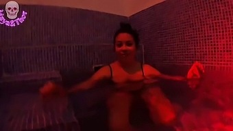 Big-titted Spanish girl gives footjob and gets creampied in public spa