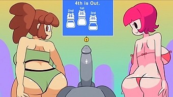 Three sultry cartoon vixens vie for a climactic facial and creamy filling