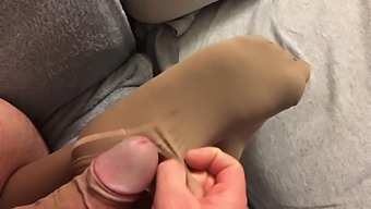 Excellent Nylon Footjob From An Amateur Italian...he Rewards Her With A Cumshot Within Her Stockings
