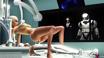 Space sex in the sci-fi lab. A hot  hottie has anal sex with a female dickgirl