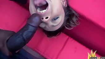Eva Adams enjoys while sucking a large black cock in the car