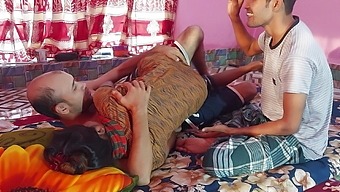 A beautiful bengali intimate escapade with thick bosoms obtaining pussy licked and pussy creampied threesome sexual intercourse one girl two guys.