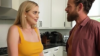 Quickie in the cooking area finishes with cum in throat for Blake Blossom.