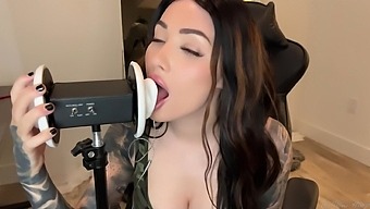 A inked beauty tattoos tantalizing ASMR in a hot solo footage.