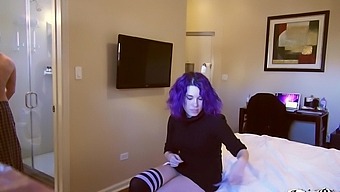 Violet with natural tits enjoys while getting slammed by her man