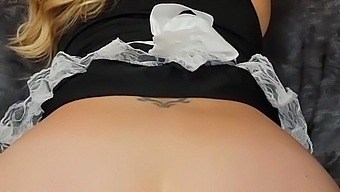 Chubby MILF in uniform and stockings swallows cum like a pro