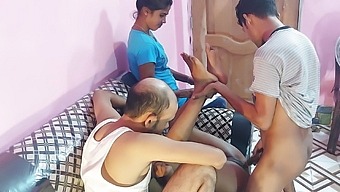 Foursome Fucking with Desi Bhabhi and Two Younger Men at Home