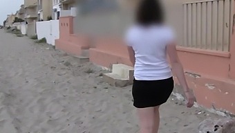 An 18-year-old brunette demonstrates panty outdoors.