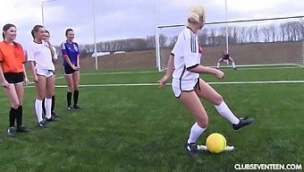 Soccer game terminates with Vanessa P and Cayla A enjoying in bunch fingering.