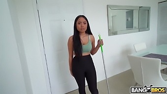 Busty Asian Maid Gets Paid for a Blowjob and Oral Sex with Her Boss