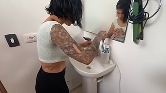 Big tits Latina stepsister gets me off in the bathroom