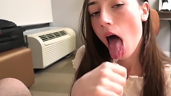 Innocent-looking 18-year-old gets a cumshot in her mouth and pussy