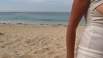 POV Handjob and Swallowing: A Risky Encounter on the Beach