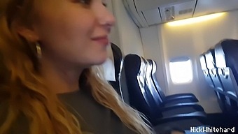 Public show of big natural tits and blowjob in an aircraft cabin