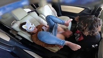 Big-titted Asian seduced and creampied by her cheating husband in the car
