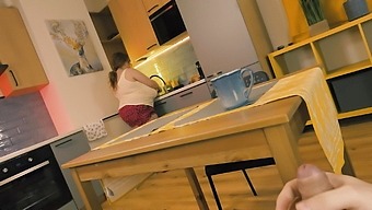 Stepmom's help with stepson's jerking off under the table