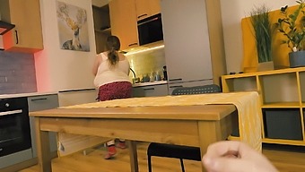 Stepmom's help with stepson's jerking off under the table