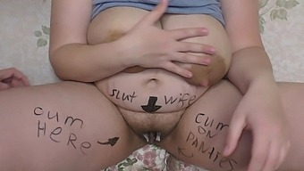 Milky Mari's husband cheats on her with his BBW wife, who gets covered in cum and body writing