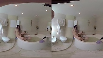 Japanese hottie and Russian girl explore each other's bodies with toys in bathroom
