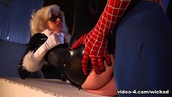 Sexy superheroes battle it out in a parody of Superman's Spider-Man identity