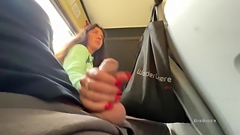 POV video of a brunette giving a handjob in public
