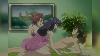 Two anime sluts get their fill of lucky guy in threesome