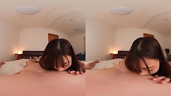 Japanese handjob and blowjob with Ena Koume's big natural tits in close-up