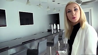 Blonde bombshell Jade Amber gives a POV blowjob and rides a guy's cock