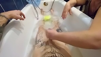 Big cock gets a shower in this MILF porn video