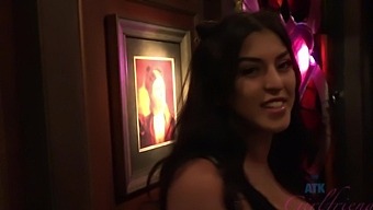 Latina beauty Sophia Leone shows off her stunning body and big tits in public