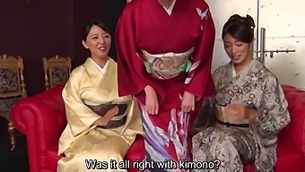 Japanese friends enjoy a kimono party with naughty orgy