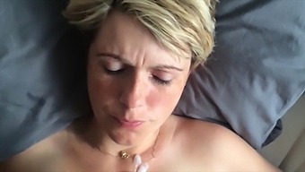 Hot blonde soccer mom with big natural tits swallows cum in HD video