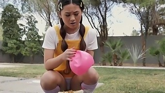 Asian teen Ella Voneva gets her mouth and pussy licked by neighbors