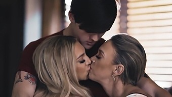 Mom and pornstar in a wild threesome with two girls