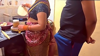 Old Indian woman washes dishes and gets anal pleasure