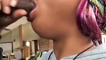 African American stepcousin gives a blowjob for cash