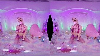 American beauty in fishnet and high heels in VR Porn