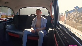 Big natural tits and wet pussy get a handjob in taxi