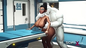Robot fucks big-titted Ebony babe in 3D porn video